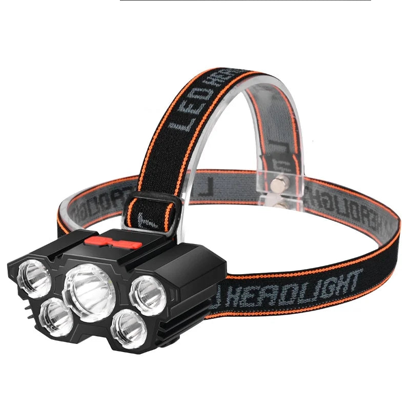 Helius New Led Bright Five Headlamp Usb Rechargeable Super Bright Head Torches Outdoor Fishing Waterproof Headlamps