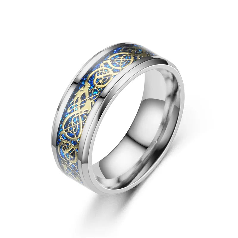 8mm Silver/Blue/Black Celtic Dragon Wholesale Tungsten Carbide Rings Anillos De Acero Inoxidable Para Mujer