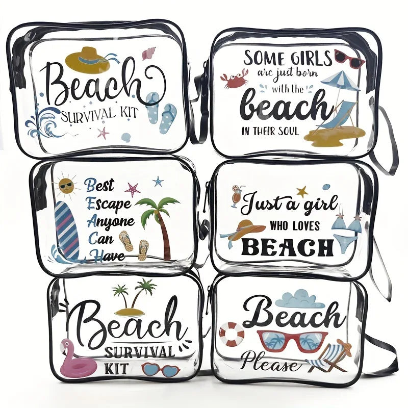 Custom Printing Portable Transparent Makeup Toiletry Bag Large Capacity PVC Cosmetic Beach Bag with Zipper Closure