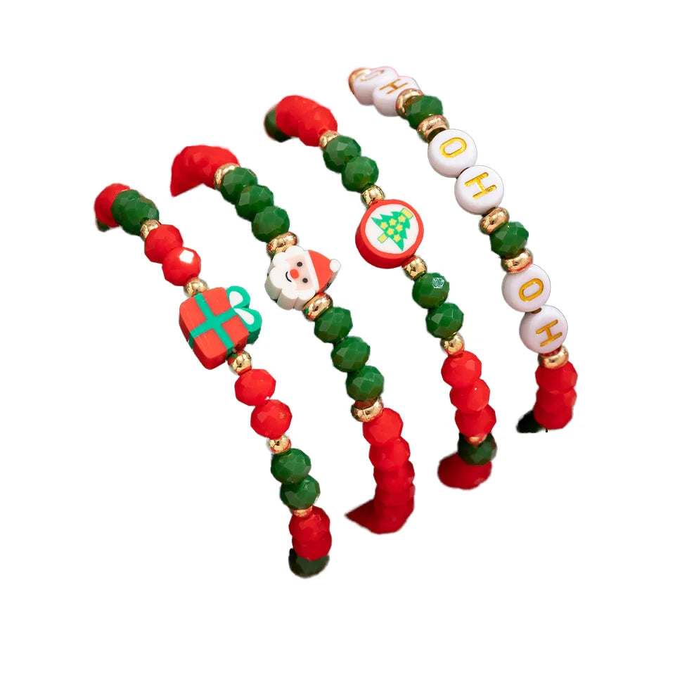 Lateefah OEM 2023 Christmas Gift Santa Claus Letter Contrast 4 Pcs One Set Bracelet Set