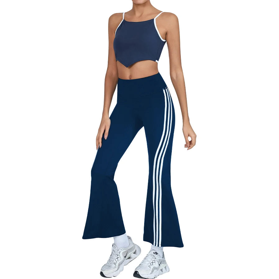 Women's High Waist Yoga Flare Pants and Tank Tops Set Soft Color Contrast Stretch Compression Comfortable and Stylish