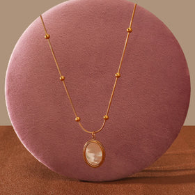 Retro French Style Shell Mirror Satellite Chain Pendant Necklace Silver Plated Women Waterproof Stainless Steel Daily Life