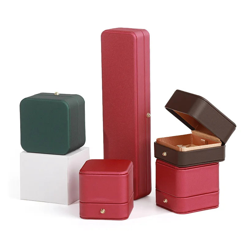 Luxury Green PU Leather Jewelry Box with Snap Button Ring Earring Packaging Boxes Jewelry Custom logo