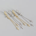 Unique Design Jewelry 925 Sterling Silver Long Tassel Earrings Cross Pendant Hoop Earrings for Women 18K Gold Plated