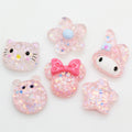 100pcs Cute Glitter Pink Resin Flat Back Star Flower Bear Rabbit Cartoon Animal Flatback Cabochons DIY Hair Clip Decoration
