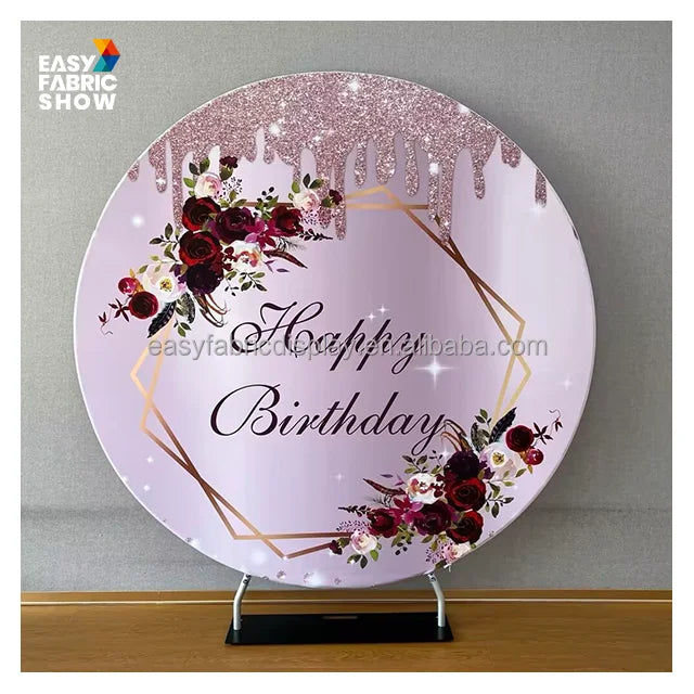 7 Ft Simple Design Cartoon Style Arch Metal Wall Round Tension Fabric Wedding Stage Backdrop Stand with Custom Logo