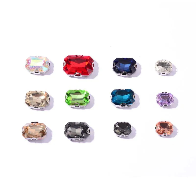 Long Octagonal Claw Diamond Wedding Dress Collar Hand-Stitched Rhinestone Glass DIY Jewelry Flatback Sew-On Upper Hot-Fix
