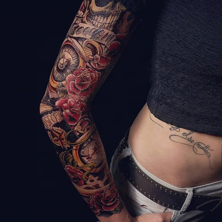 Wholesale New Styles Men Women Body Art Large Fake Full Leg Full Arm Temporary Flower Tattoo