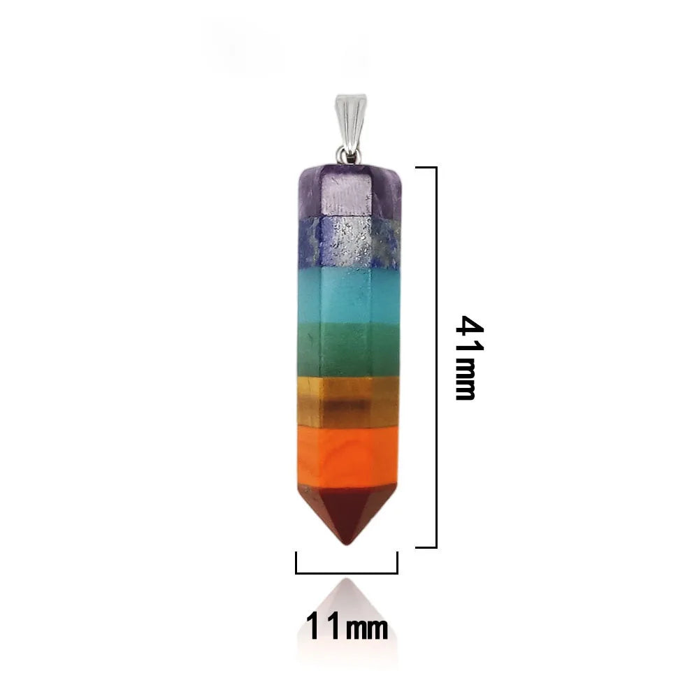 HZ Hexagonal 7 Chakra Stones Necklace GemstoneEnergy Healing Crystal Divination Pendulum Pendant Necklace  for Women Girls