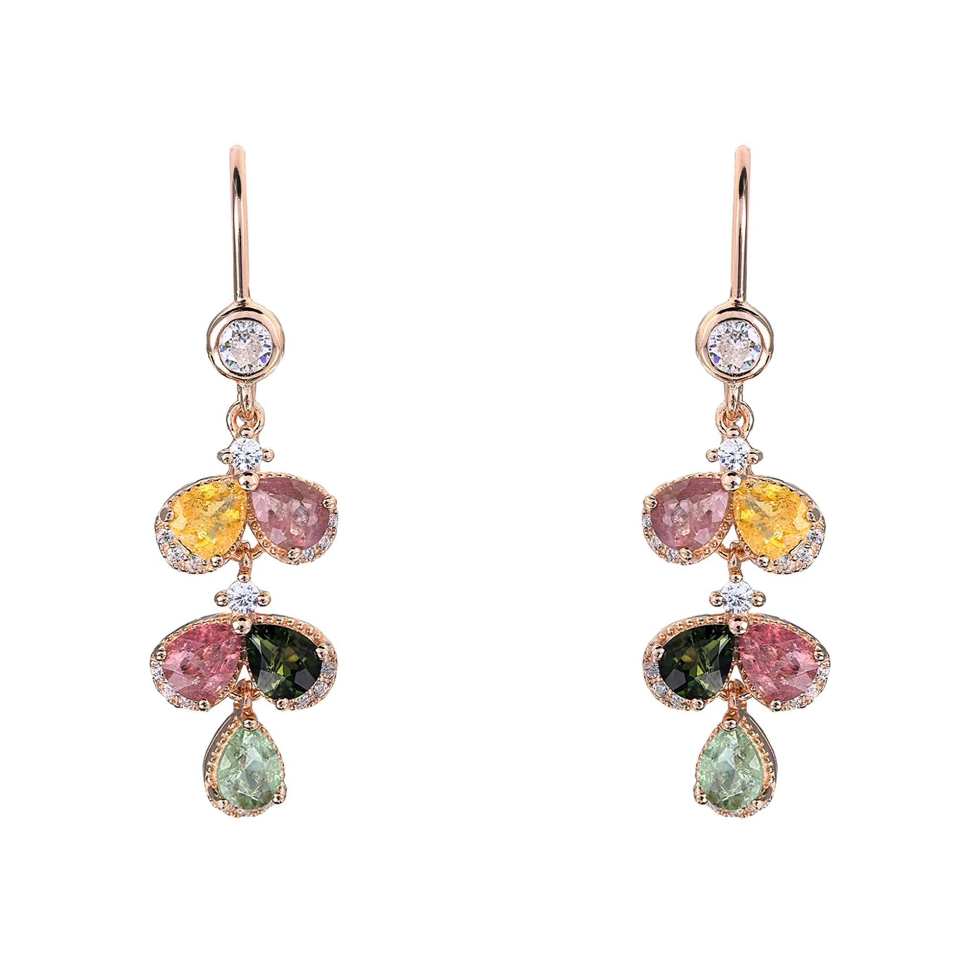 Exquisite Rose Gold Plated 925 Sterling Silver Natural Tourmaline Drop Earrings for Women Gifts for Mother's Day