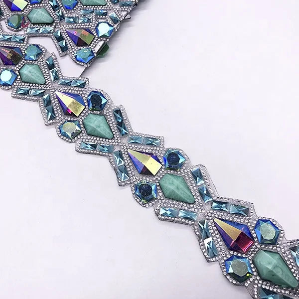 Wholesale DIY Decoration Adhesive Crystal Strass Mesh Hot Fix Rhinestone Trimming Turquoise for Garment and Shoe