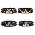 Gold Plated Men's Bracelet Set New Design Frosted Bead Hematite Stone Adjustable Trendy Style 2PCS Zircon Main Stone