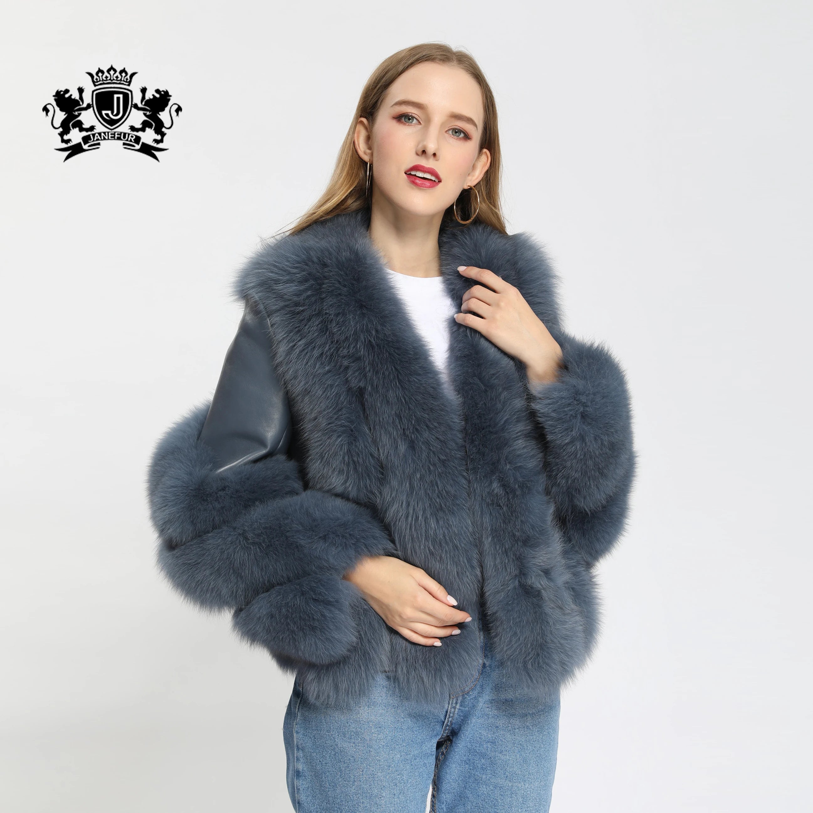 Women Factory Wholesale Winter Warm Fox Fur Jacket Fashion Comfortable Loose Size V-neck Genuine Fox Fur Jacket