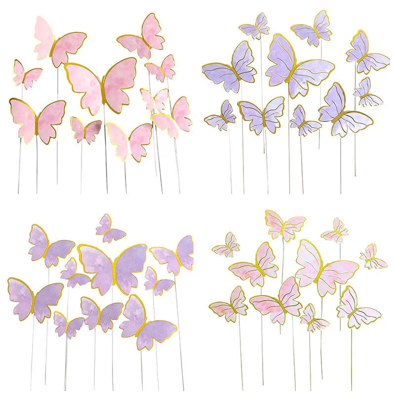 10pcs Multi-color Butterfly Acrylic Paper Cake Toppers for Back School Christmas New Year Easter Cake Decoration Baking Supplies