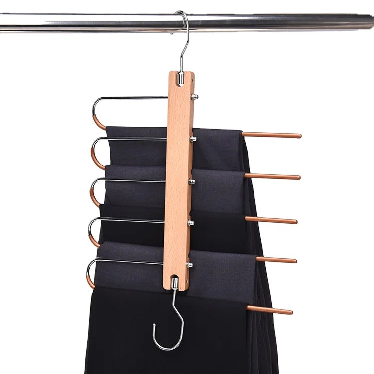 Inspring Wholesale Pants Space Saving Magic Hangers Multilayer Metal Wood Hanger