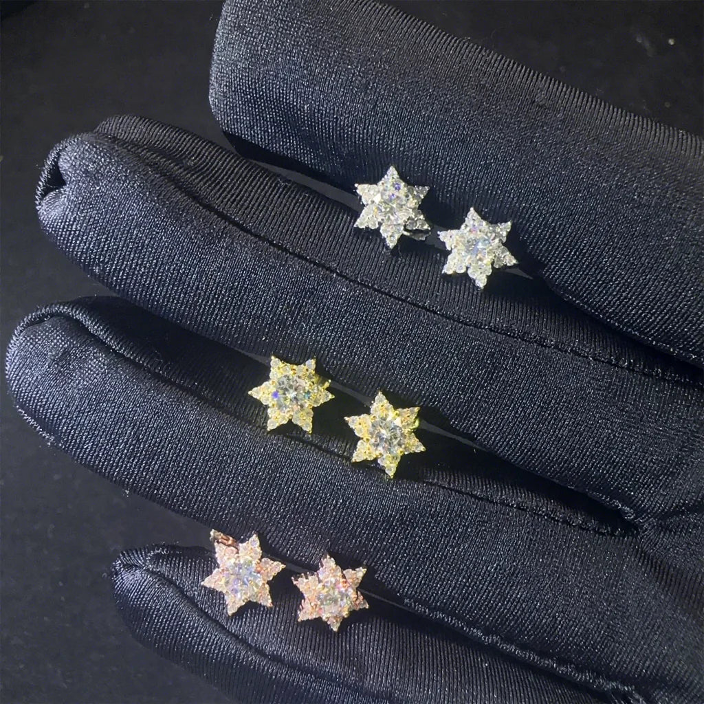 Wholesale Price New Arrivals Bulk Stock Iced Out Man Stud Earrings Screw Back Setting Hip Hop Star Shape Stud Earring 925 Silver