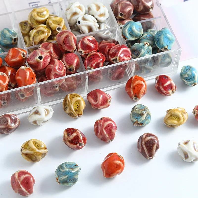 Mini 18*14mm Irregular Circle Ceramic Clay Beads Handmade Dumpling Shape Loose Bead Charm for DIY Bracelet Jewelry Accessories