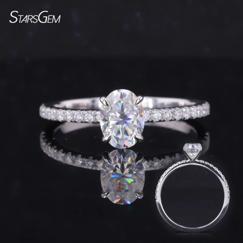 Starsgem 1ct Oval  E VVS1 Lab Diamond Ring 14k White Gold Fancy Jewelry Engagement Ring