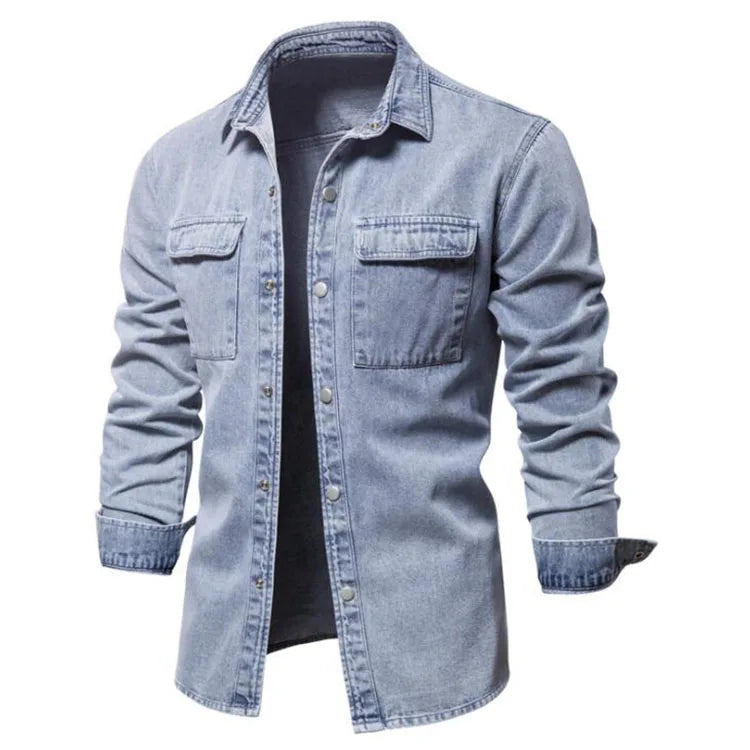 Autumn 100% Cotton Denim Shirts Men Casual Solid Color Long Sleeve Shirt for Men Spring High Quality Jeans Male Shirt