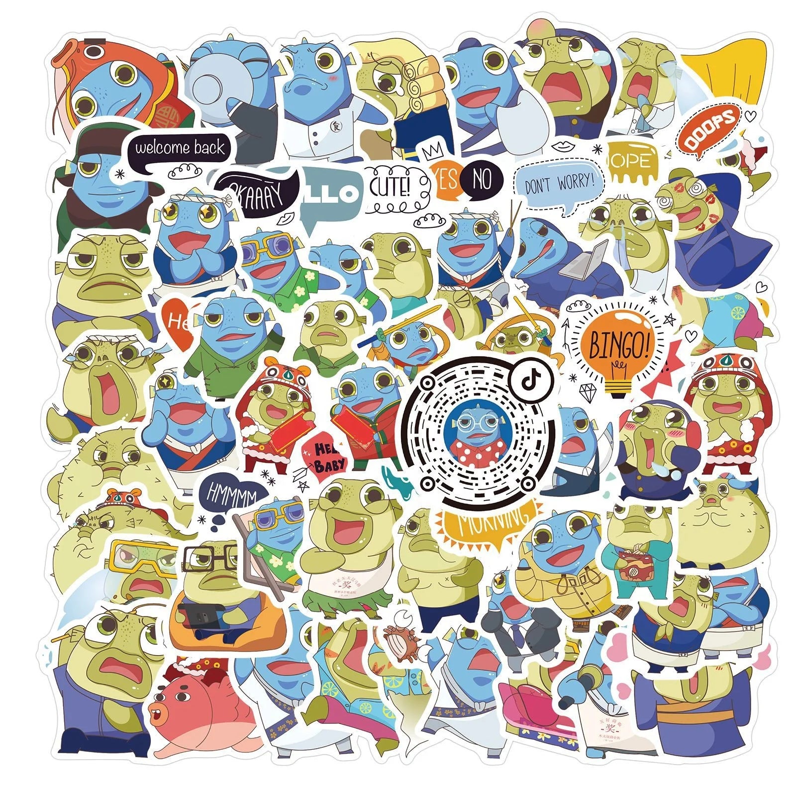 50Pcs Uncle Fish Cartoon Cute Anime Animal Sticker Kids Children Skateboard Luggage Laptop Bottles Cup Kawaii Fish Stickers