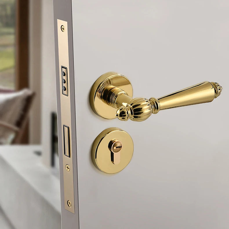 European Luxury Gold Silver Bedroom Handle Set Zinc Alloy Door Handles for Interior