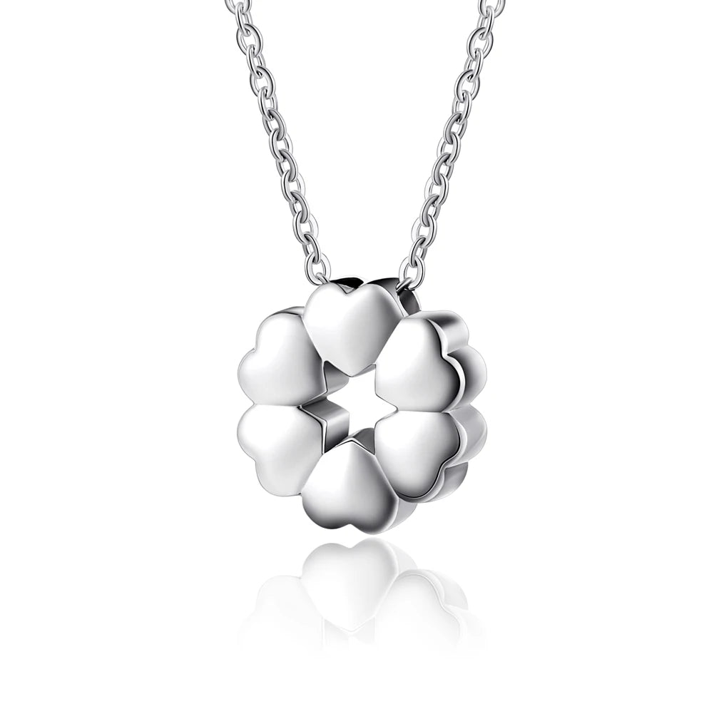 Flower Love Heart Ash Urn Stainless Steel Heart Cremation Jewelry Round Necklace Keepsake Pendant Memorial Urn Ashes Cremation