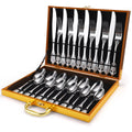 Metal Luxury Style Flatware 24 Piece Silverware Set 24pcs Royal Spoon and Fork Set Stainless Steel Gold Cutlery Set for Wedding