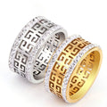 G448 Great Wall Pattern Stainless Steel Jewelry Rhinestone Women Men Ring