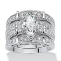 CAOSHI High Quality Dainty Marquise Cut Sparkling Zircon 3Pcs Set Rings  for Engagement Wedding Silver Plated CZ Rings for Woman