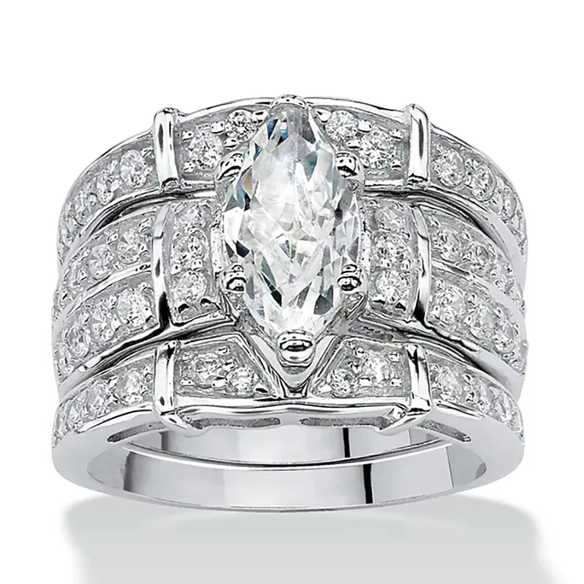 CAOSHI High Quality Dainty Marquise Cut Sparkling Zircon 3Pcs Set Rings  for Engagement Wedding Silver Plated CZ Rings for Woman