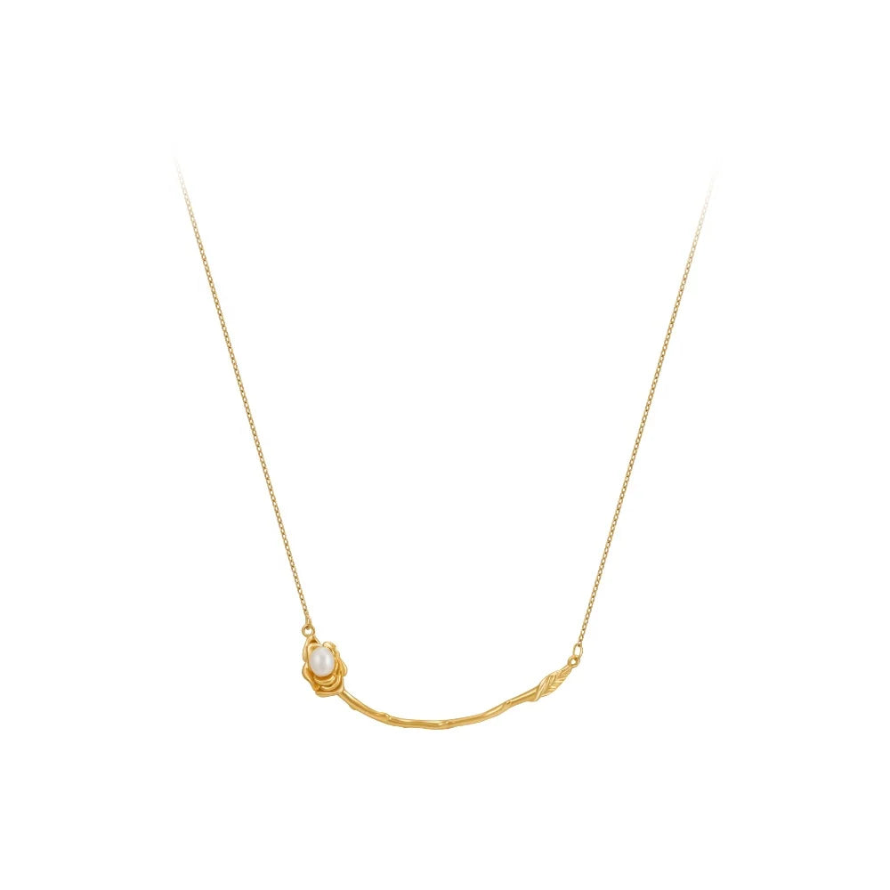Latest 18K Gold Plated Stainless Steel Jewelry Beads Chain Flower Freshwater Pearl Pendant for Women Gifts Necklace P233413