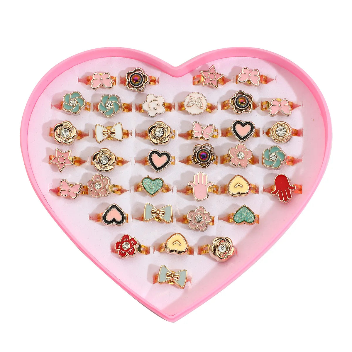 Little Girl Jewel Rings Adjustable No Duplication Kids Play Ring in BoxPretend and Dress Up Rings for Girls Birthday Gifts