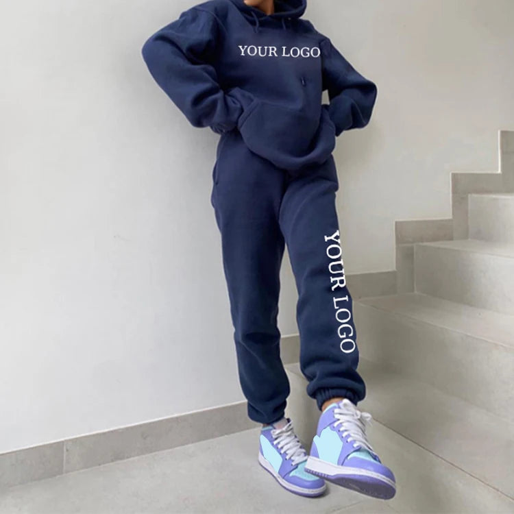 K210545 Two Piece Set Women Clothing Sweatpants and Hoodie Jogger Custom Plain Women Sweatsuit Tracksuit Crewneck Sweatshirt Set