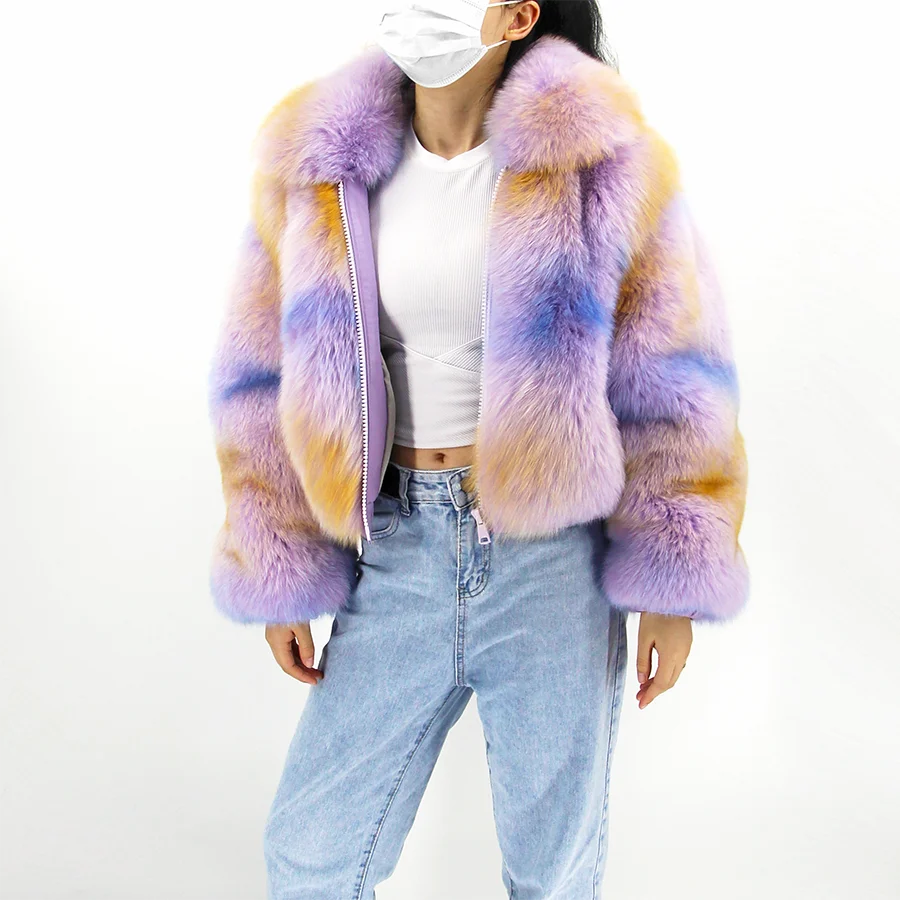 Black Friday Sale QIUCHEN QC21081 Casual Winiter Women's Bomber Jacket Luxury Camouflage Rainbow Real Fox Fur Coat Breathable