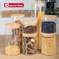 Color Box Packing High Borosilicate Glass Food Storage Jars Set with Bamboo Lid 5pcs 10pcs Set Glass Storage Jars for Kitchen