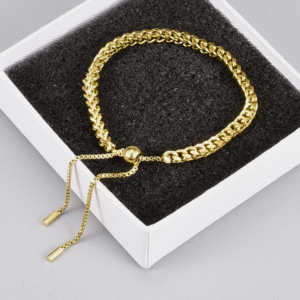 Good Quality Women Woven Titanium Steel Bracelet Fashion Stretch Fine 18K Gold Plated Chain Jewelry