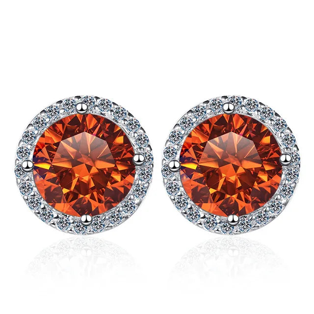 Fashion French Retro 1ct+1ct  Round Shape Sterling Silver Moissanite Diamond Earrings Main Stone for Women