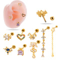 HENGSEN Colorful Zircon Heart butterfly Flower Long Chain Dangle Ear Cartilage Piercing Helix Stud Earrings Screw Back