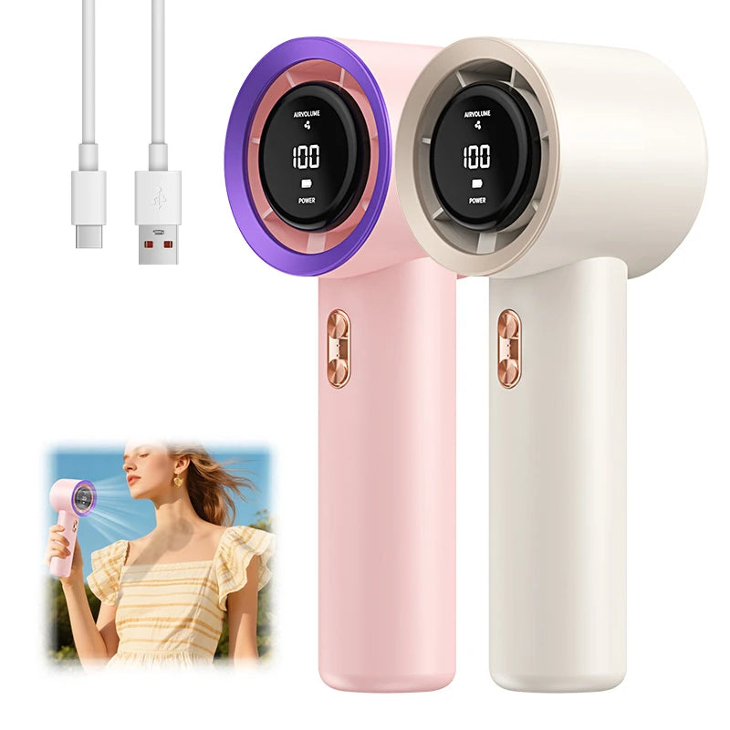 2025 New Mini Personal Fan Powerful Airflow Wind Portable Handheld Turbo Fan with Digital Display for TravelOutdoorCamping