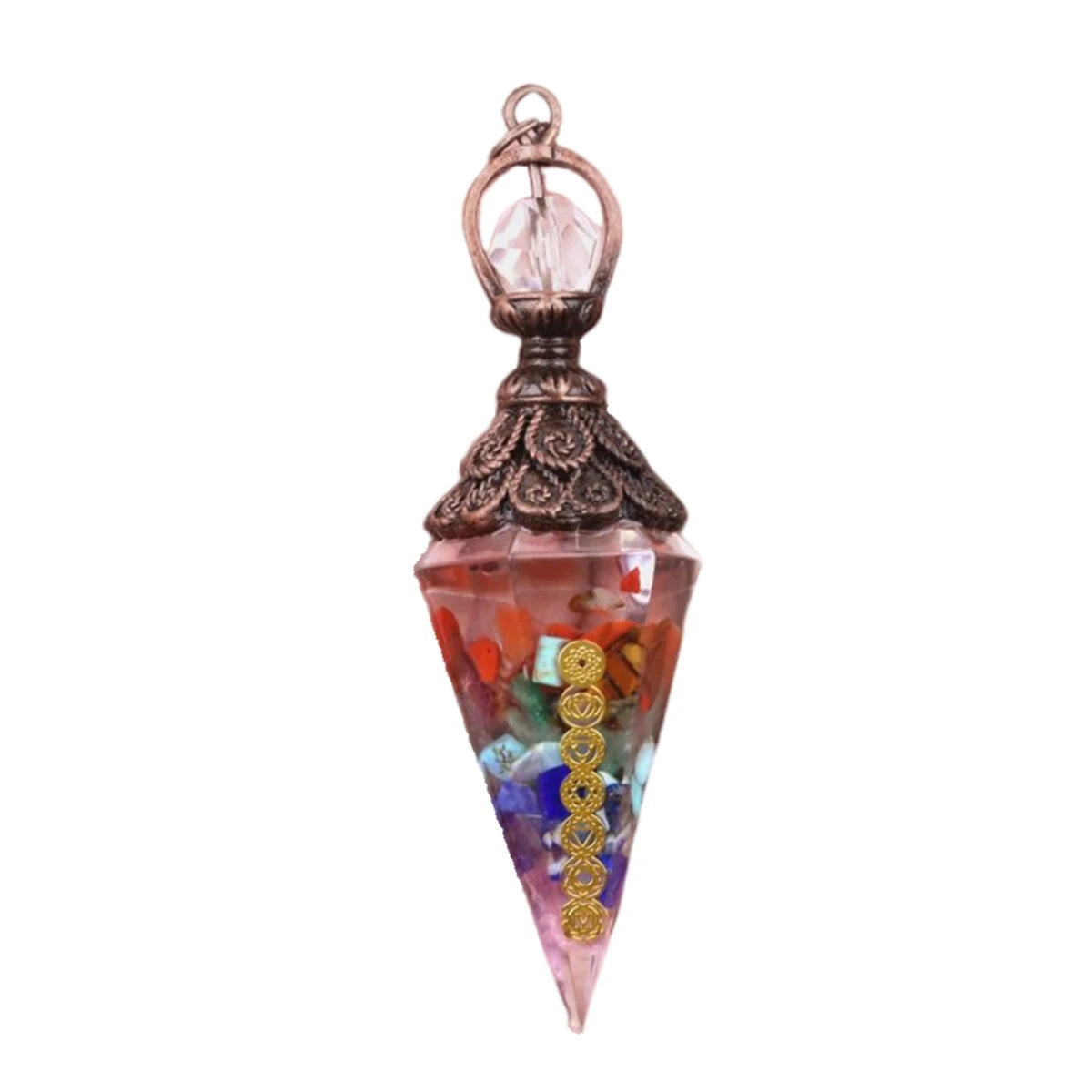 Wholesale Natural 7 Chakra Gemstone Resin Hexagonal Cone Flower Pendulum Meditation Reiki Amulet Jewelry for Men Women