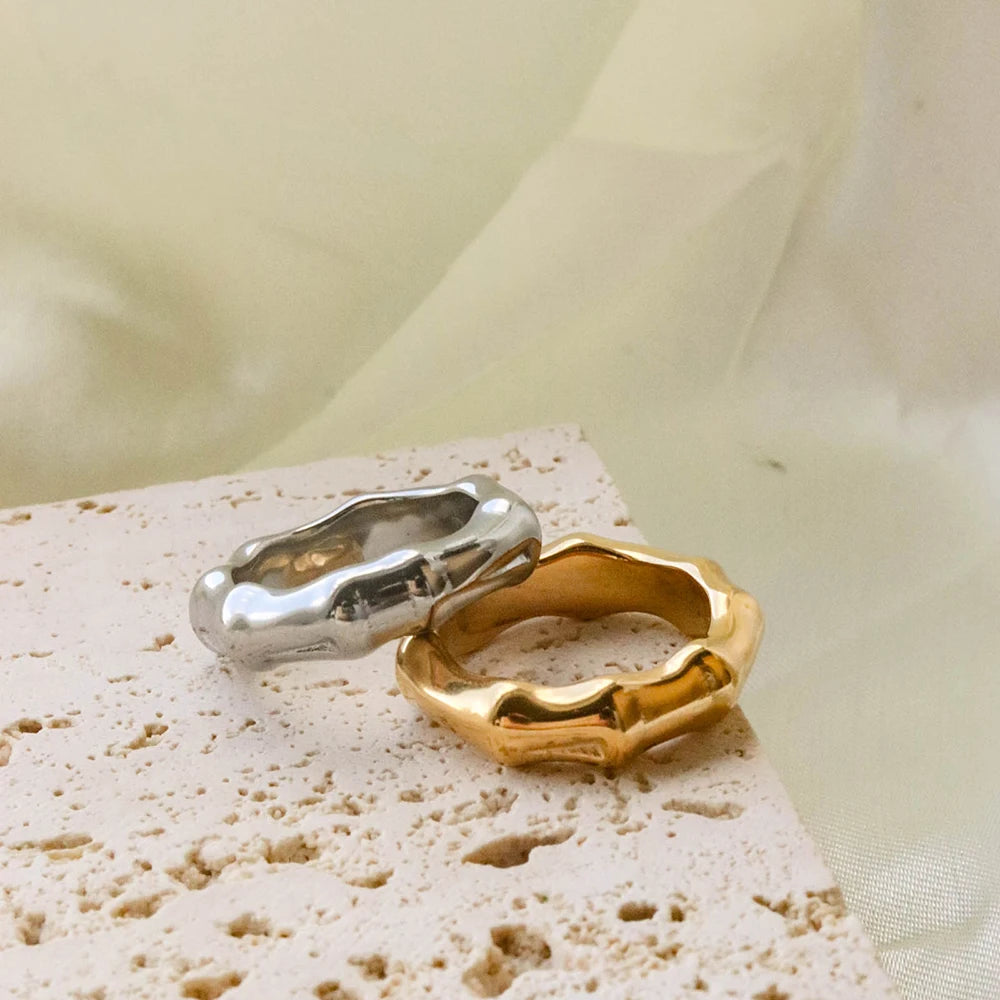 Chris April in Stock Fashion Jewelry PVD Gold Plated 316L Stainless Steel Minimalist Bamboo Ring