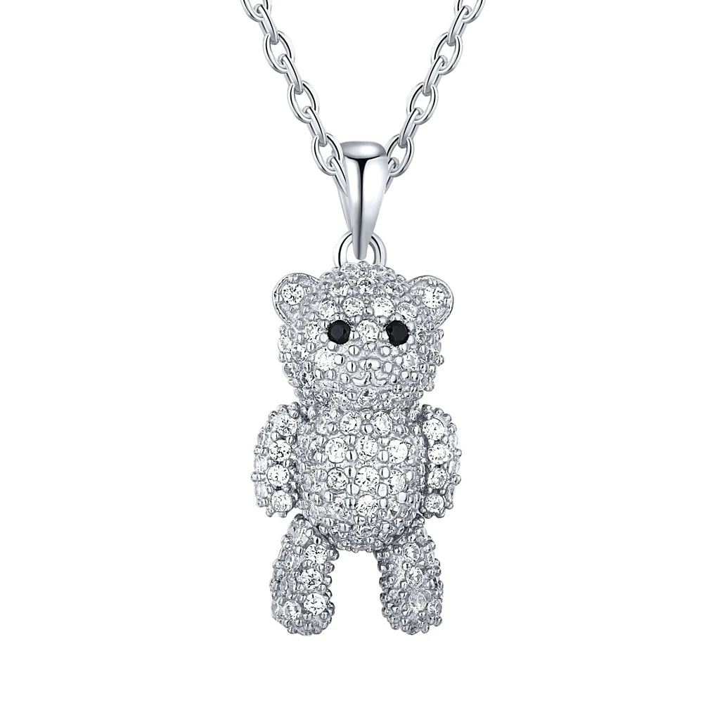 Dylam New Arrival High Quality Cute Beautiful  5A Level CZ Stone Shiny S925 Sterling Silver Bear Pendent Women Necklaces