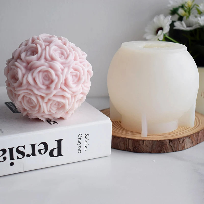 DIY Decoration Handmade Crafts Making Tools Creative Gift Rose Ball Shape Silicone Candle Mold