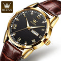OLEVS Watch for Men 6896 Luxury Leather Calendar Waterproof Automatic Week Quartz Wrist Watch Men's Watches Reloj Hombre