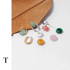 Women's Trendy DIY Handmade Brass Earrings Wholesale Colorful Removable Single Natural Stone Beads Dangle Jewelry
