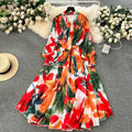 Elegant Chic  Chiffon Spring Dress Bow Collar Slim Long Swing Holiday Parties Plus/ XL Formal Print Summer Formal Dress