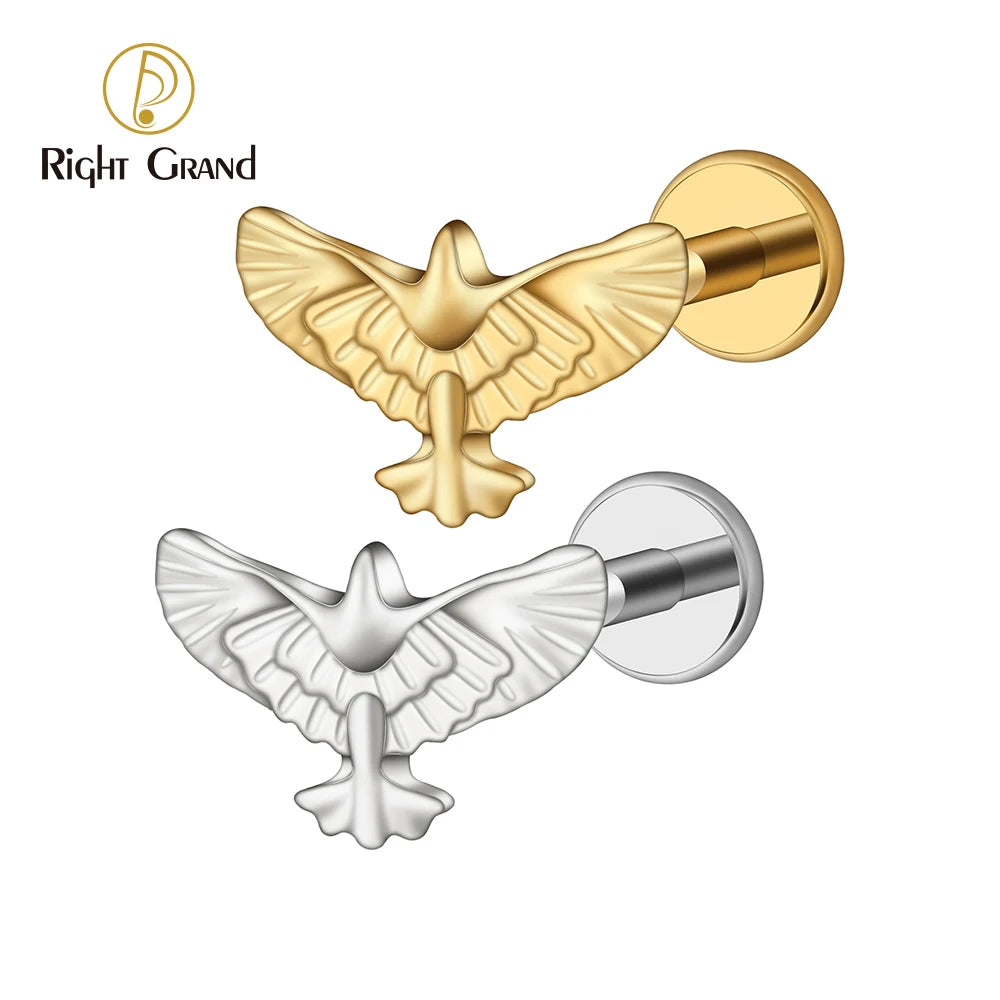 Right Grand ASTM F136 Titanium Flying Bird Helix Stud Cartilage Conch Tragus Earring 16G Eagle Stud Earring Flatback Piercing