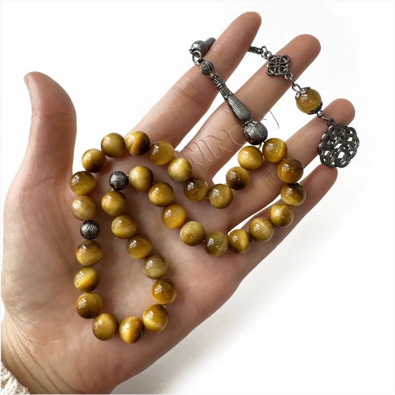 Green Natural Tiger Eye Diamond Cut 10mm 33pcs Beads With Biack Accessories Misbaha Prayer Beads Islamic Tasbih Muslim Rosaries