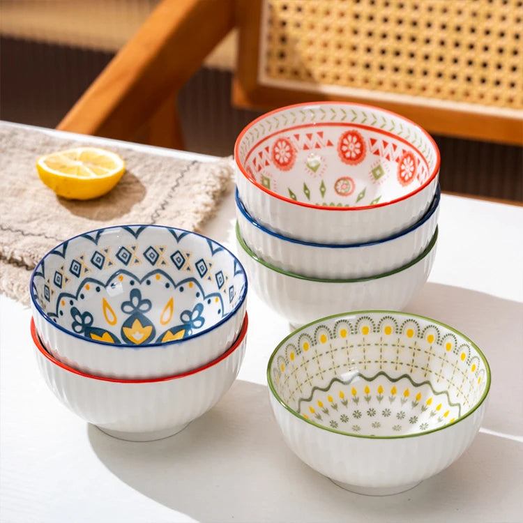 Top Seller Bohemian Ceramic Rice Bowl Home Soup Noodles Bowl Fruit Salad Bowls for Home