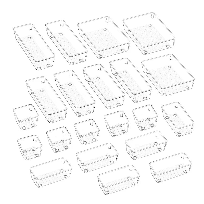 Multifunction 21-Piece Set Plastic Compartment Divider Room Drawer Organizer Cosmetic Box for Sundries Storage Food Bag Packing